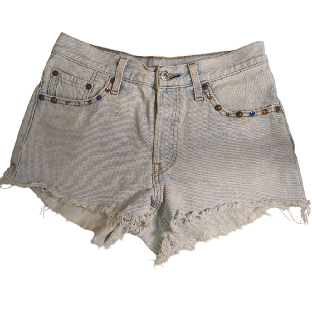 LEVI'S 501 Vintage Cut Off Jean Shorts w/ Studs & Jewels SZ 24 - Picture 4 of 6